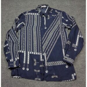 Versace Collection Shirt Mens 40 Silk Navy Dragon Fly Button Up  Long Sleeve